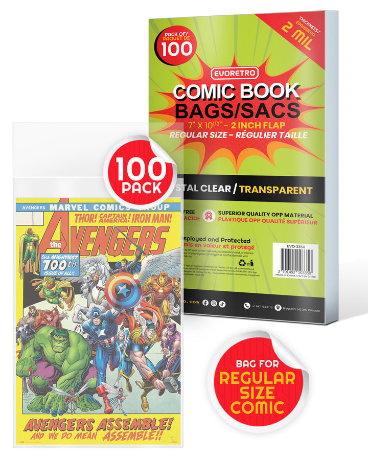 EVO RETRO CLEAR COMIC BOOK BAGS FOR REGULAR COMICS 2 MIL PACK OF 100 | BD Cosmos