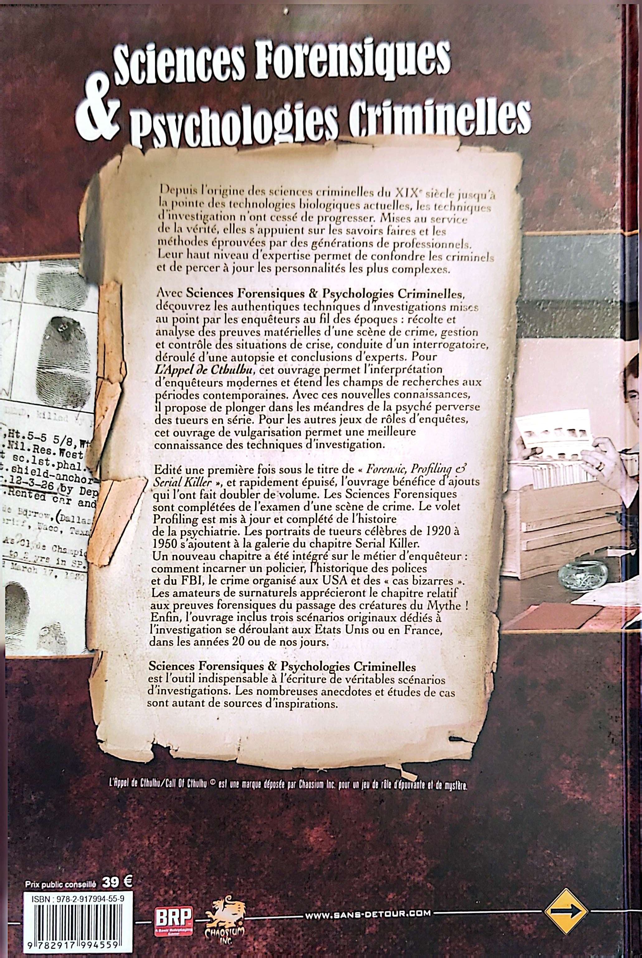 L'APPEL DE CTHULHU - SCIENCES FORENSIQUES & PSYCHOLOGIES CRIMINELLES [FRE] | BD Cosmos