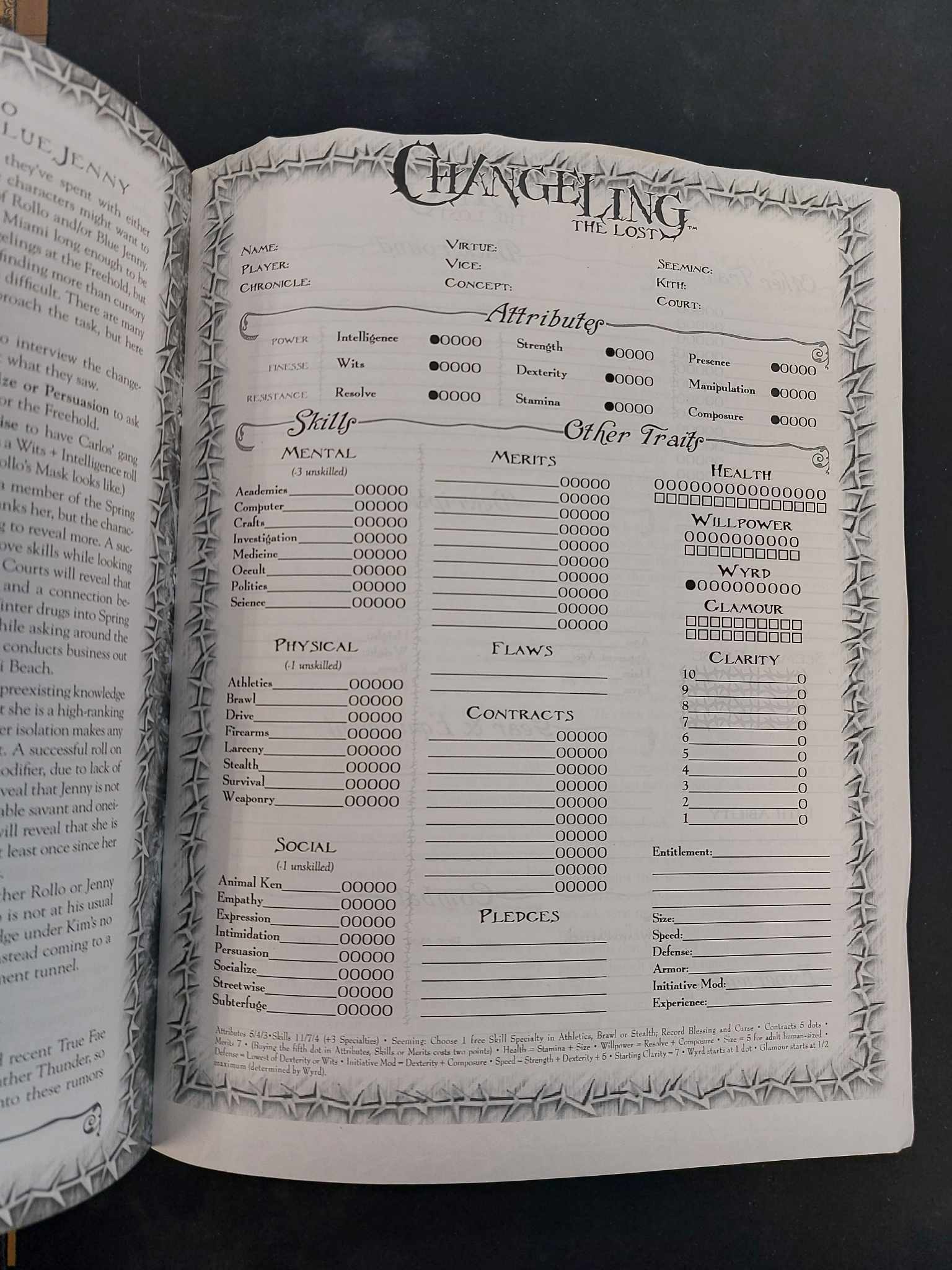 CHANGELING  - THE LOST CORE RULEBOOK + SHEET PAS UNUSED | BD Cosmos