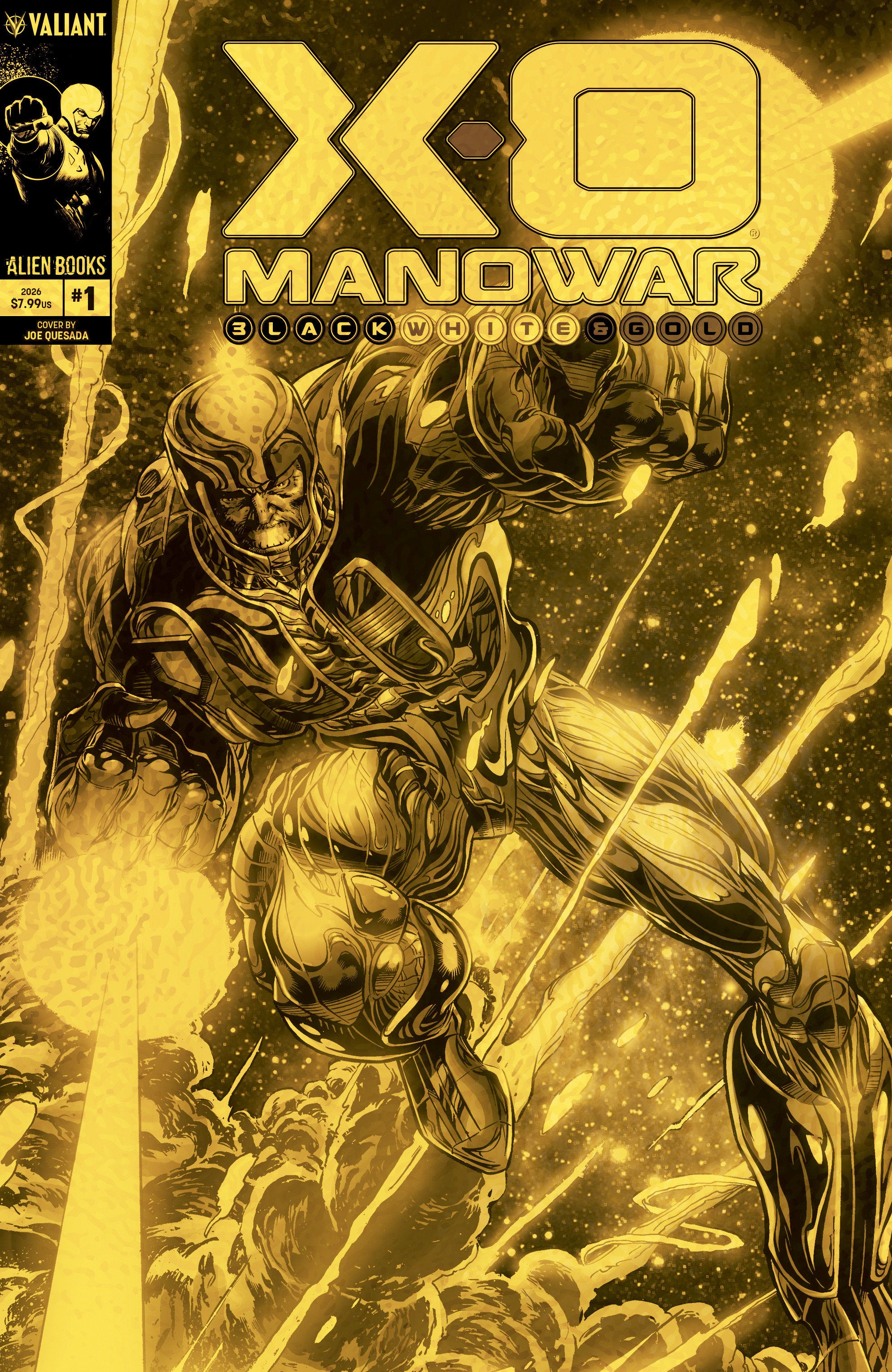 X O Manowar B&W&G #1 IDW D Foil Quesada Gold Version 10/21/2026 | BD Cosmos