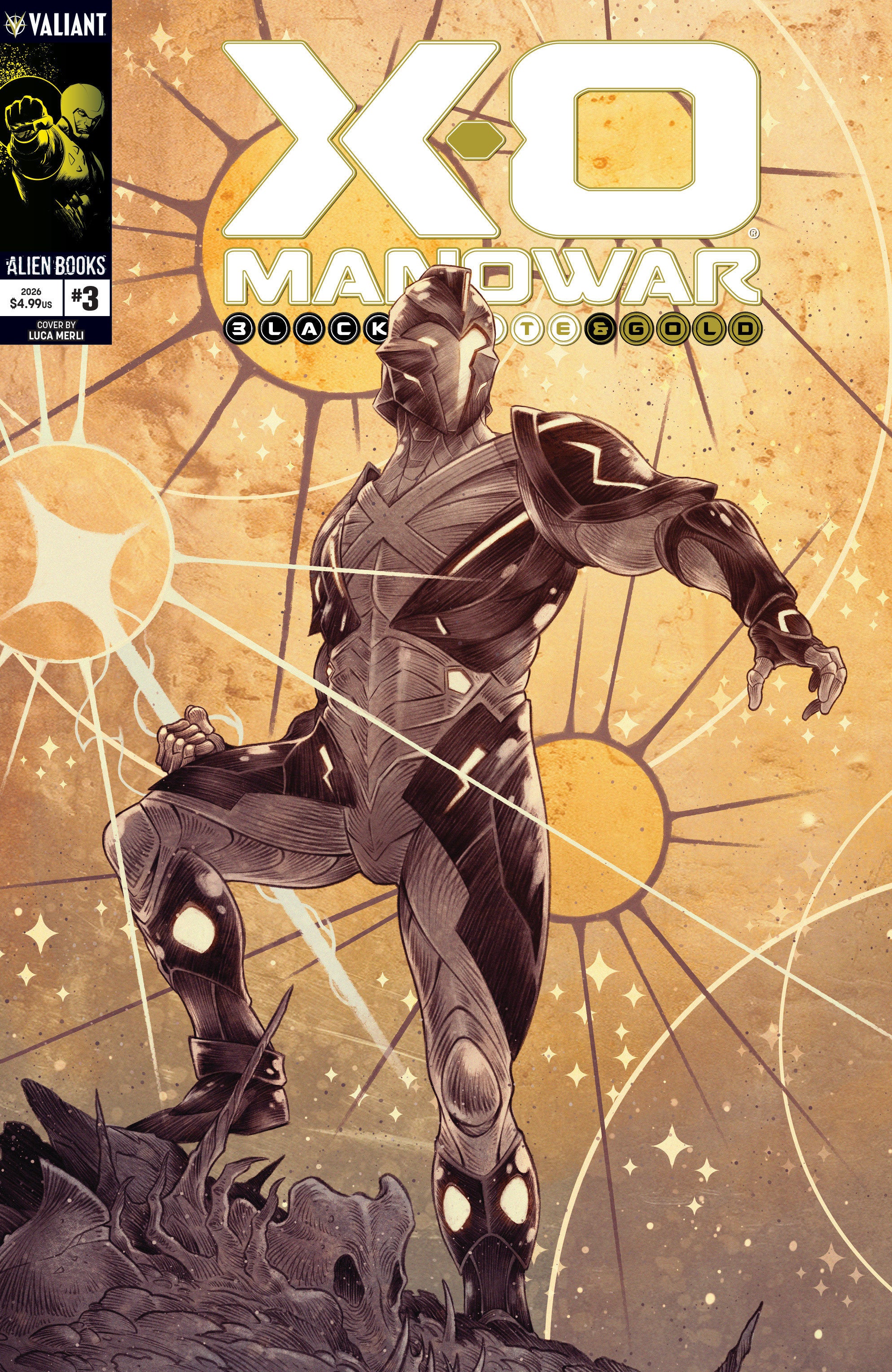 X O Manowar: Black White & Gold #3 IDW A Merli 12/23/2026 | BD Cosmos