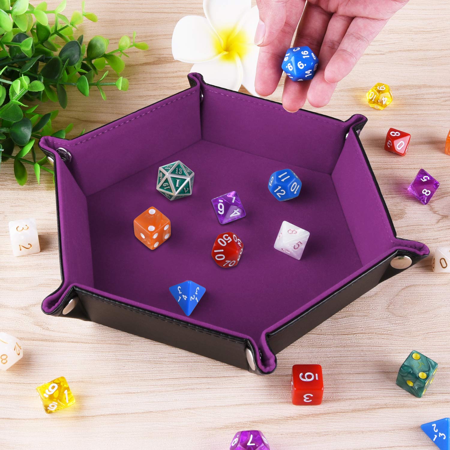 FOLD UP VELVET DICE TRAY - HEXAGONE PURPLE | BD Cosmos
