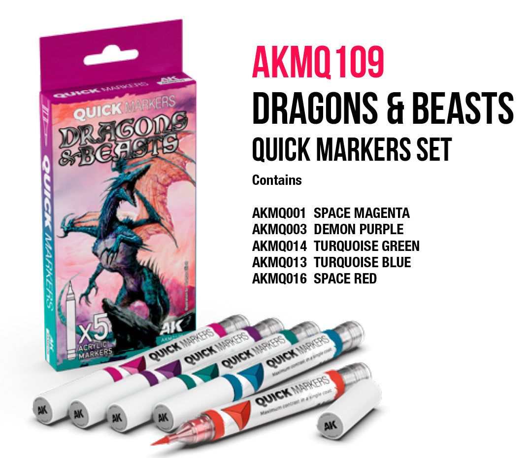 AK INTERACTIVE: DRAGONS & BEASTS QUICK MARKERS SET | BD Cosmos