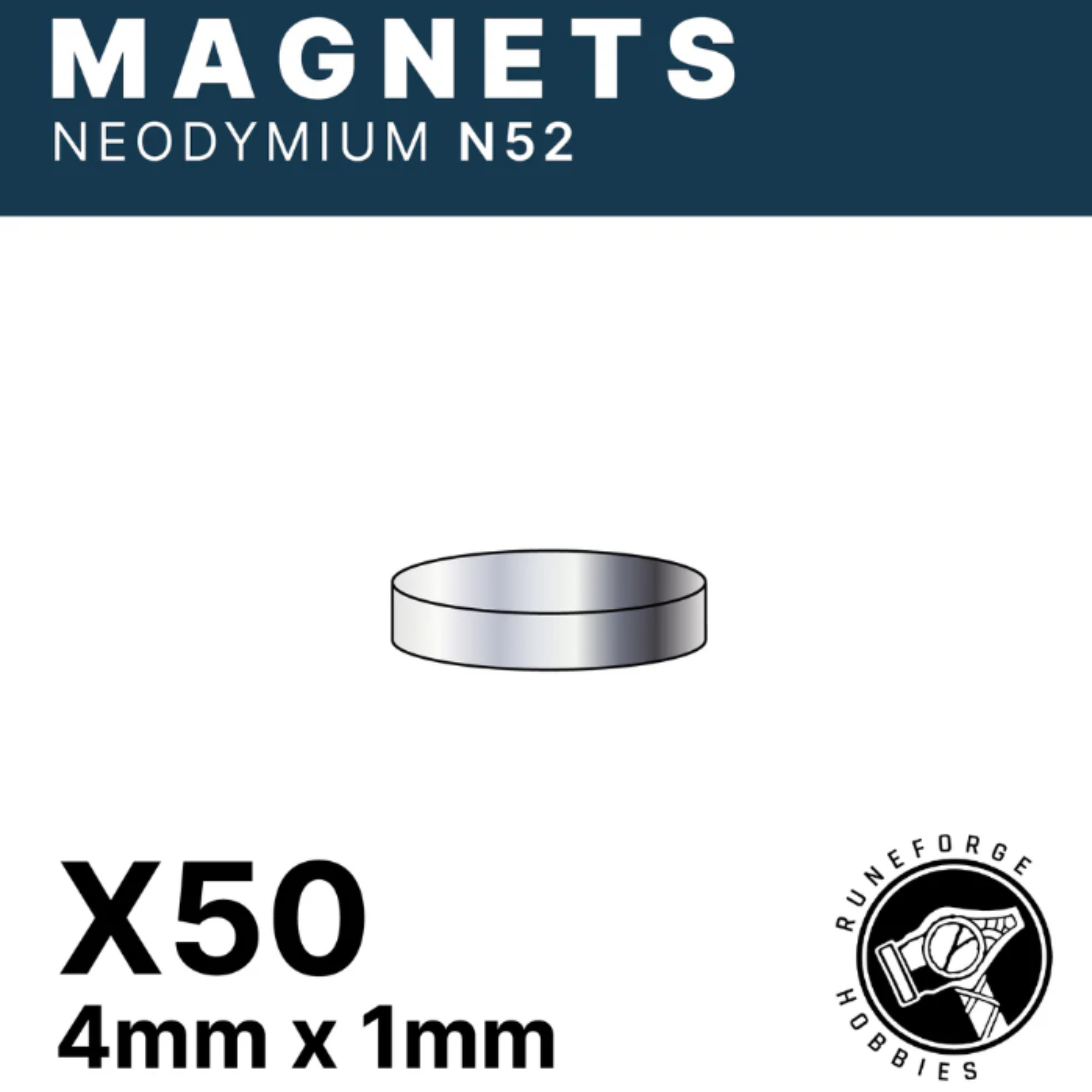 RUNEFORGE HOBBIES - N52 MAGNETS - 4MM X 1MM [PACK OF 50] | BD Cosmos
