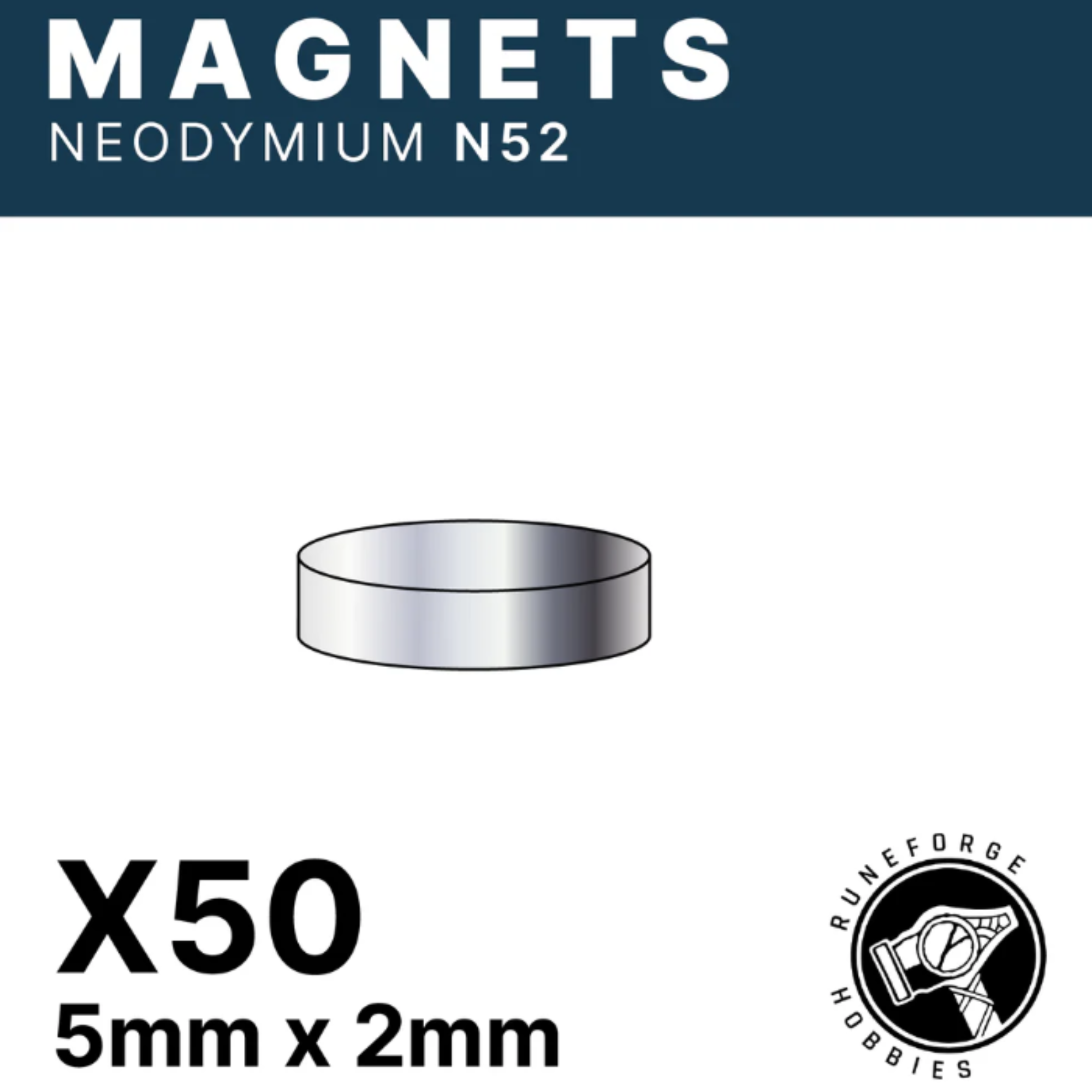 RUNEFORGE HOBBIES - N52 MAGNETS - 5MM X 2MM [PACK OF 50] | BD Cosmos