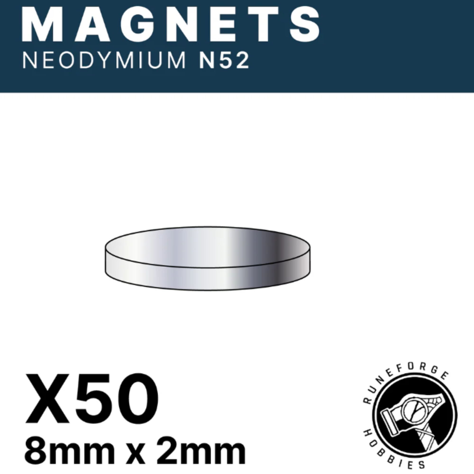 RUNEFORGE HOBBIES - N52 MAGNETS - 8MM X 2MM [PACK OF 50] | BD Cosmos