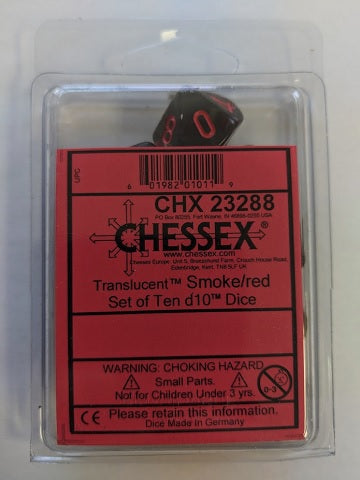 TRANSLUCENT 10-DIE SET D10 SMOKE W/RED CHX23288 | BD Cosmos