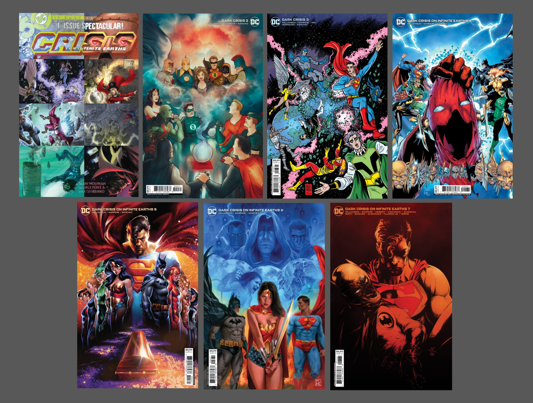 Dark Crisis on Infinite Earths #1-7 Classic Homage Covers Complete Series 2022 | BD Cosmos