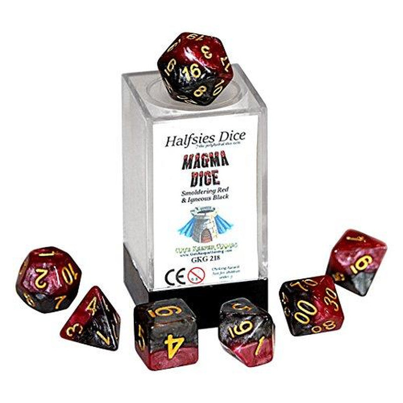 HALFSIES DICE: MAGMA DICE - SMOLDERNG RED & IGNEOUS BLACK | BD Cosmos